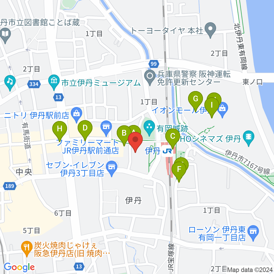 アイホール（伊丹市立演劇ホール）周辺のカフェ一覧地図