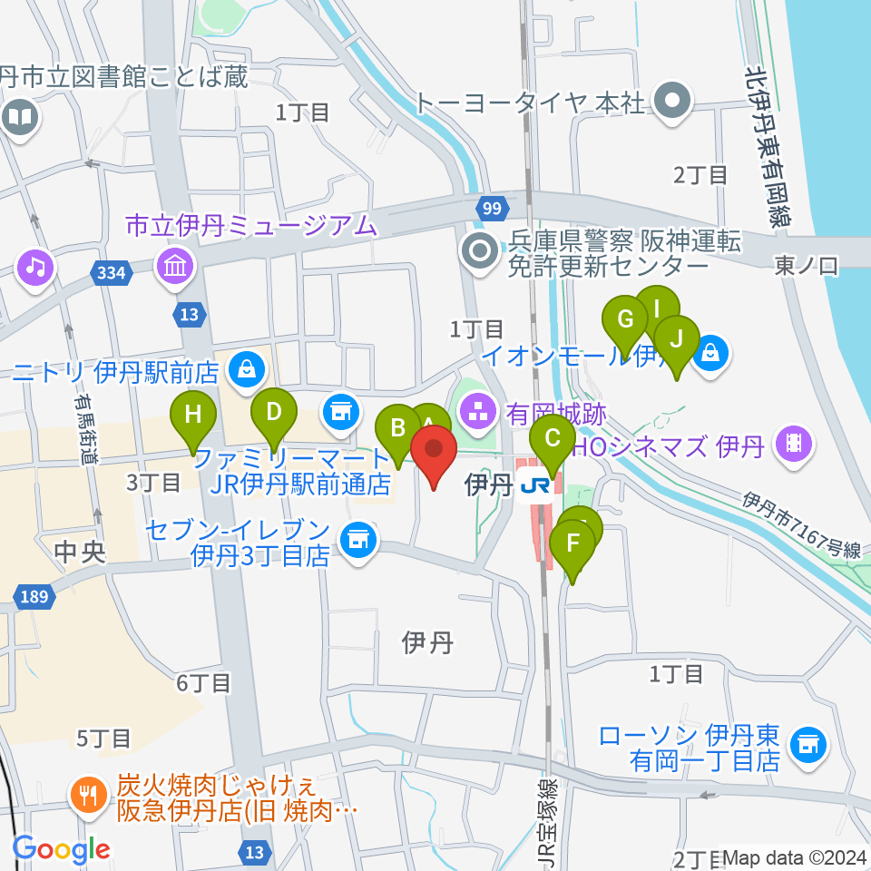 アイホール（伊丹市立演劇ホール）周辺のカフェ一覧地図