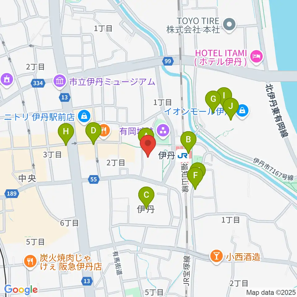 アイホール(伊丹市立演劇ホール)周辺のカフェ一覧地図