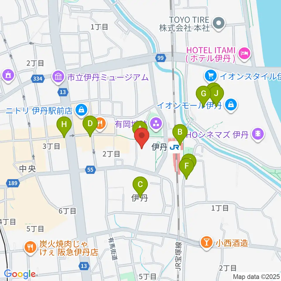 アイホール(伊丹市立演劇ホール)周辺のカフェ一覧地図