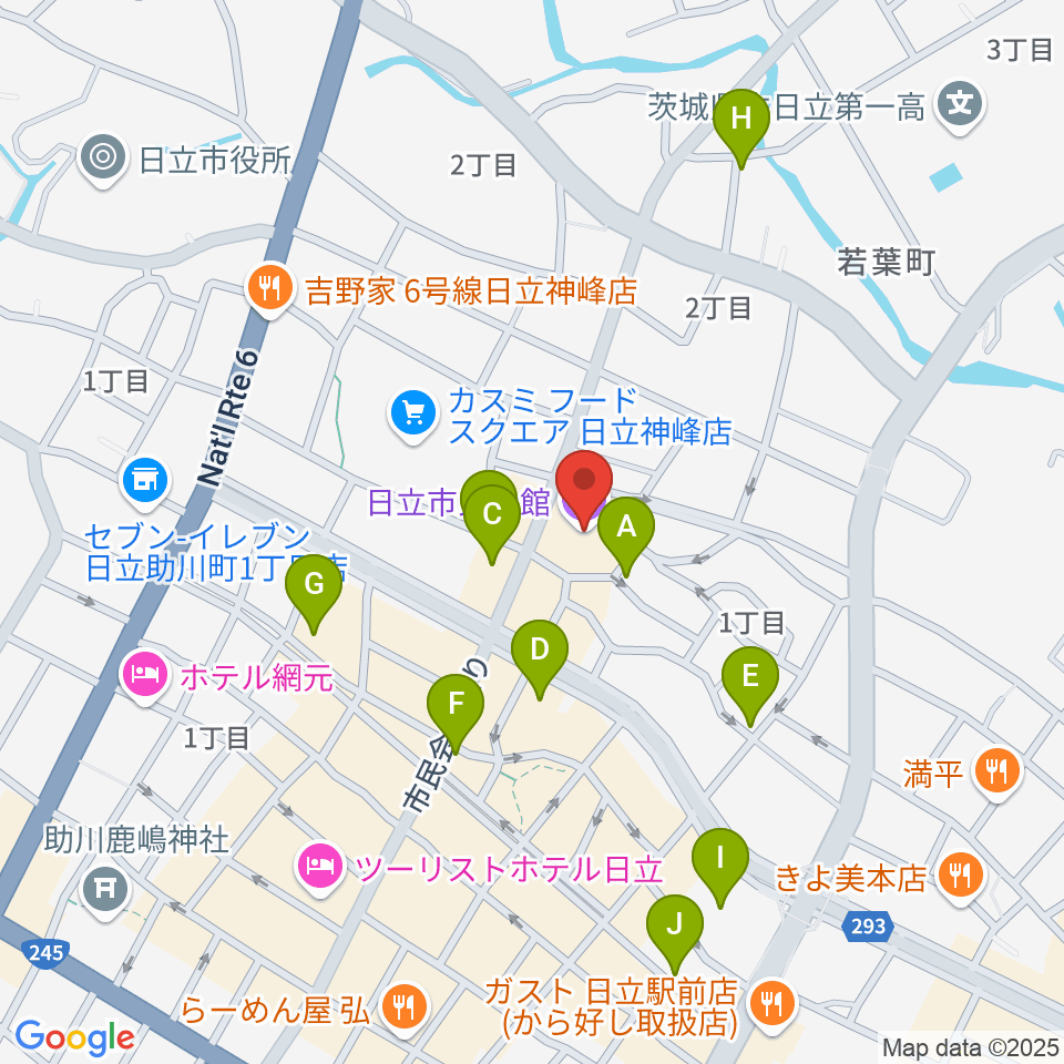 日立市民会館 周辺のカフェ一覧マップ