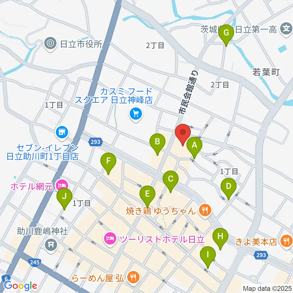 日立市民会館周辺のカフェ一覧地図