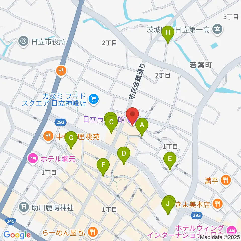 日立市民会館周辺のカフェ一覧地図