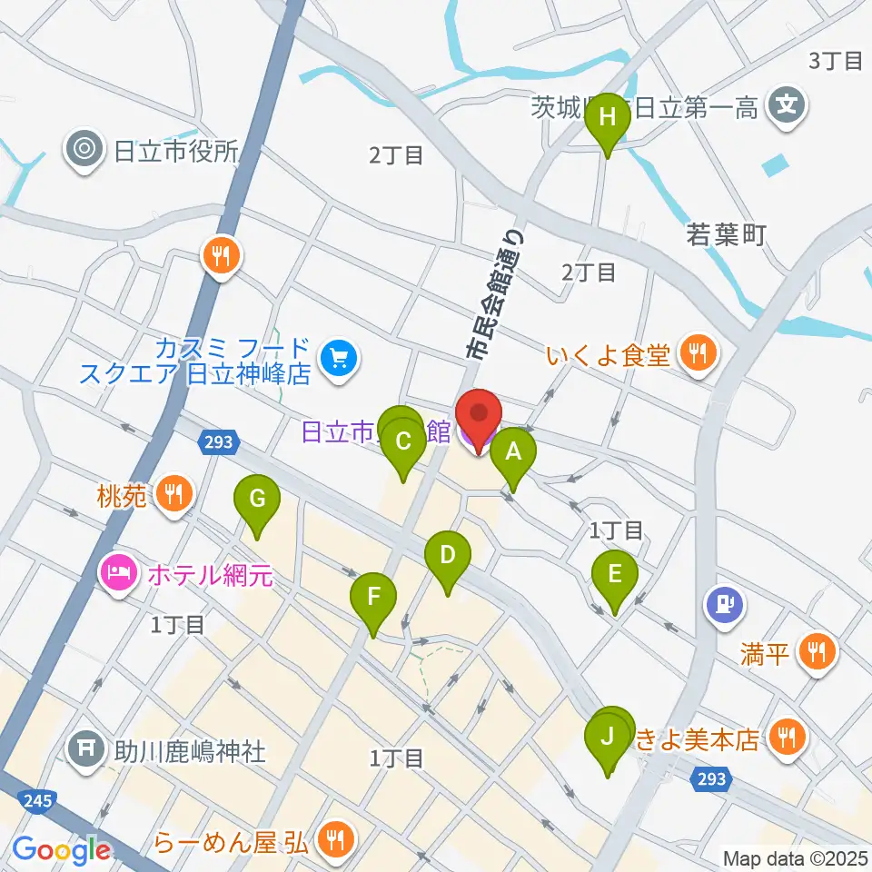 日立市民会館周辺のカフェ一覧地図