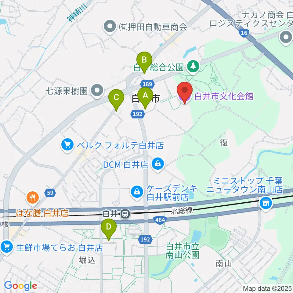 白井市文化会館周辺のカフェ一覧地図