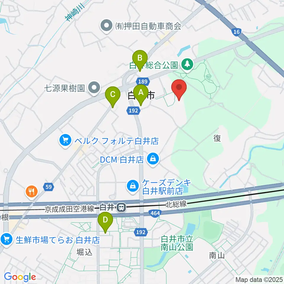 白井市文化会館周辺のカフェ一覧地図