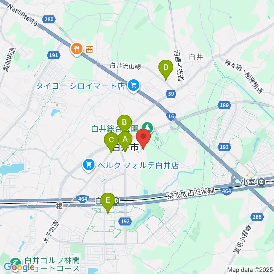 白井市文化会館周辺のカフェ一覧地図