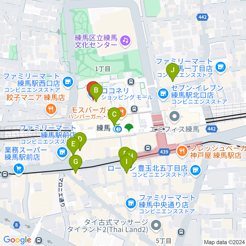 練馬区立区民・産業プラザ Coconeriホール周辺のカフェ一覧地図