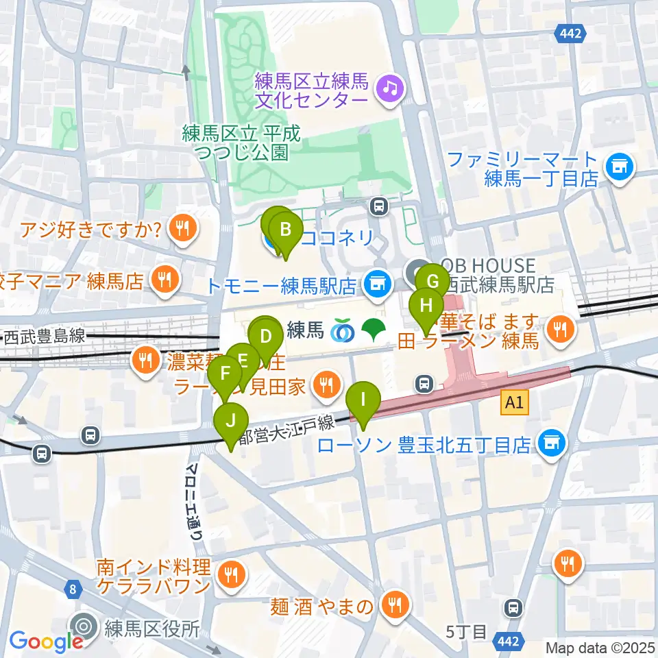 練馬区立区民・産業プラザ Coconeriホール周辺のカフェ一覧地図