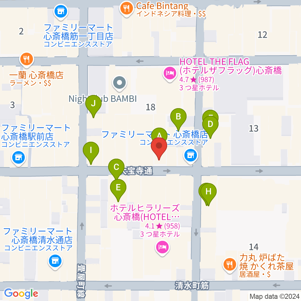 心斎橋FootRock&BEERS周辺のカフェ一覧地図