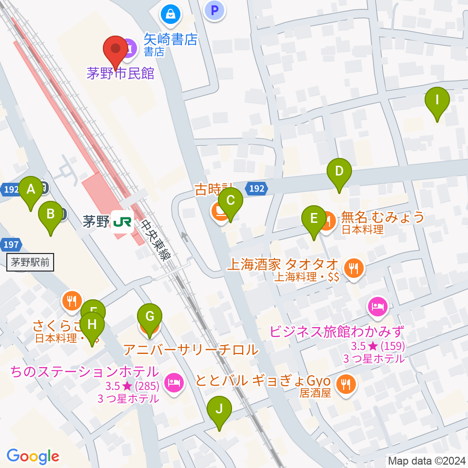 茅野市民館周辺のカフェ一覧地図