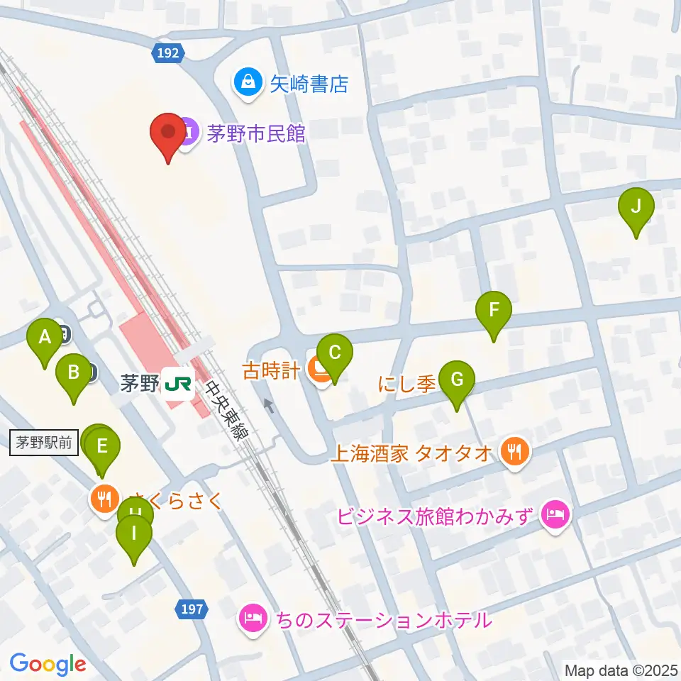 茅野市民館周辺のカフェ一覧地図