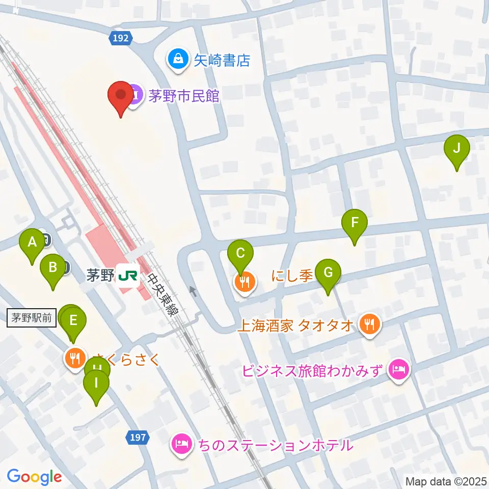 茅野市民館周辺のカフェ一覧地図