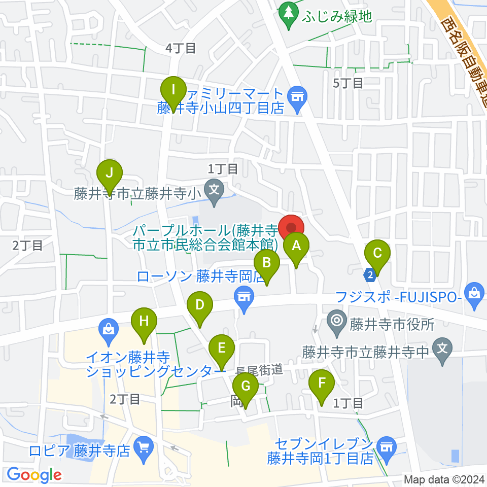 藤井寺市立市民総合会館パープルホール周辺のカフェ一覧地図