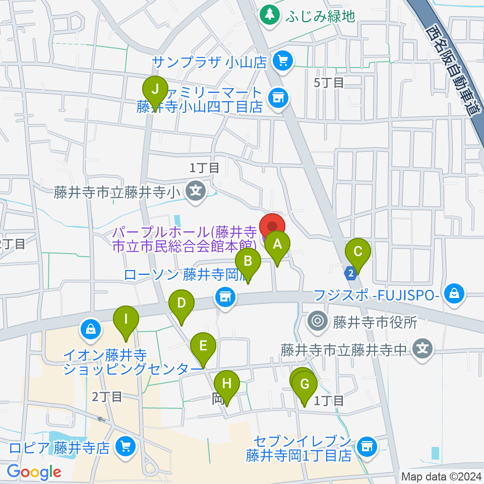 藤井寺市立市民総合会館パープルホール周辺のカフェ一覧地図