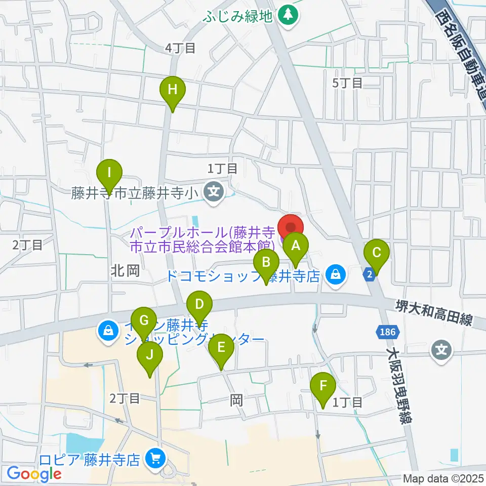 藤井寺市立市民総合会館パープルホール周辺のカフェ一覧地図