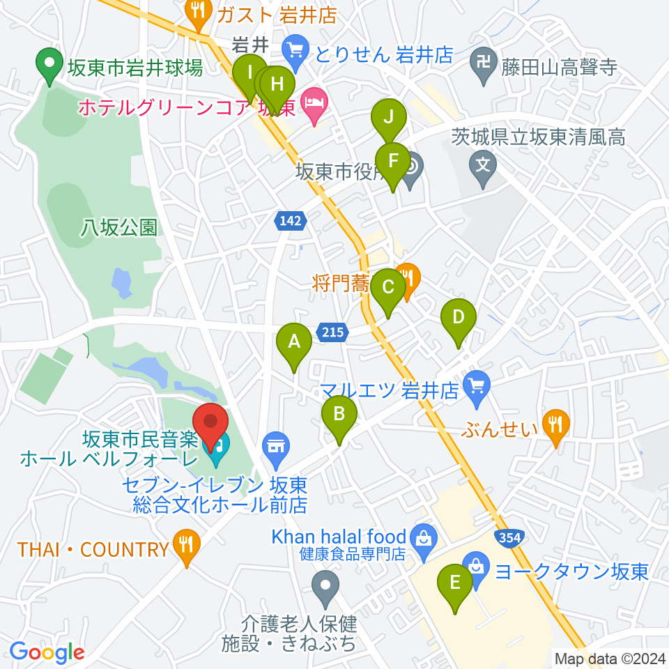 坂東市民音楽ホール ベルフォーレ周辺のカフェ一覧地図