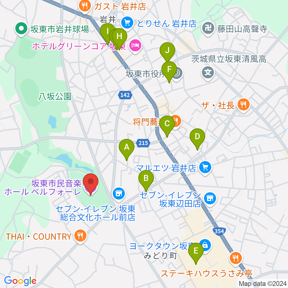 坂東市民音楽ホール ベルフォーレ周辺のカフェ一覧地図