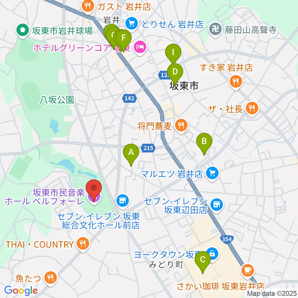 坂東市民音楽ホール ベルフォーレ周辺のカフェ一覧地図
