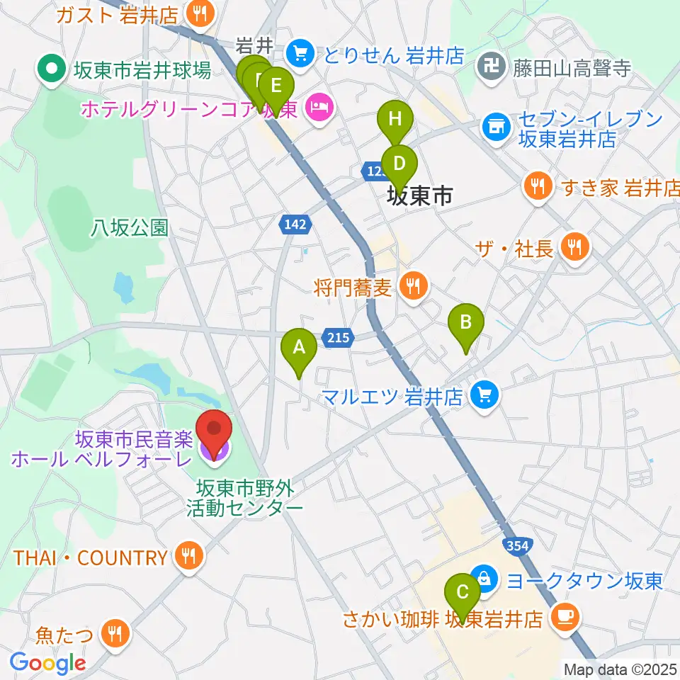 坂東市民音楽ホール ベルフォーレ周辺のカフェ一覧地図