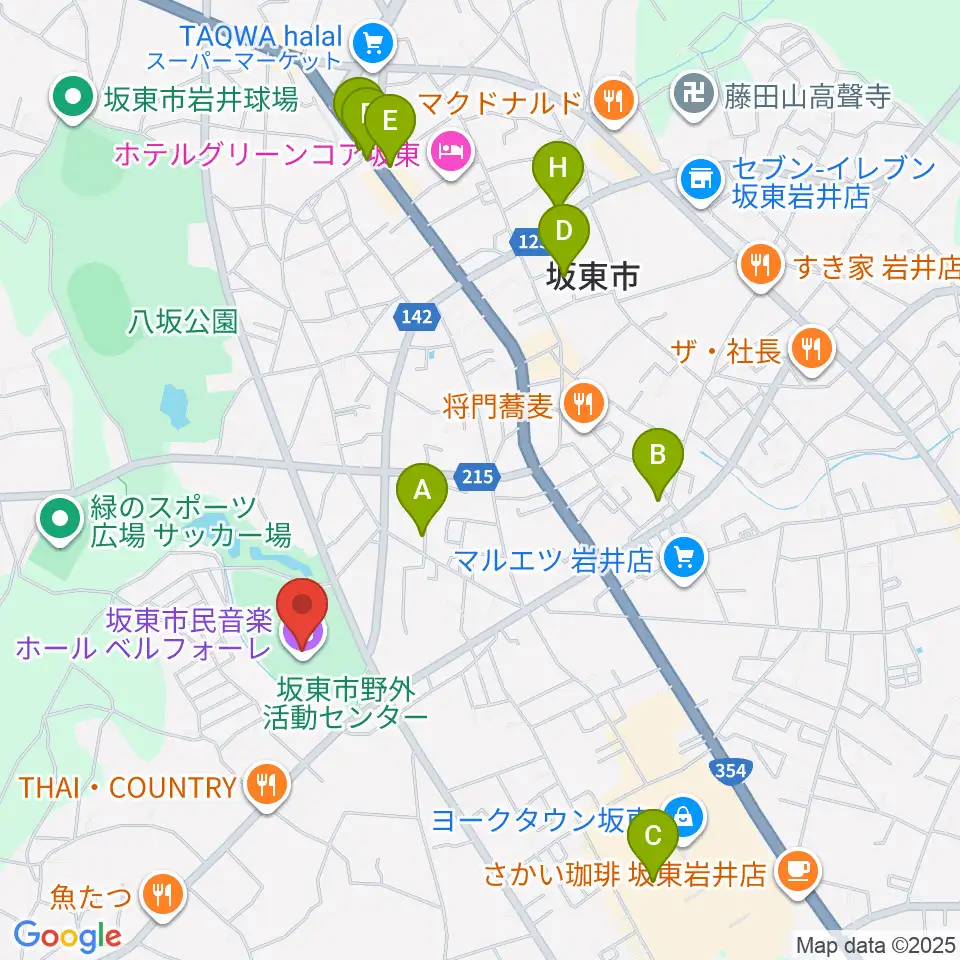 坂東市民音楽ホール ベルフォーレ周辺のカフェ一覧地図