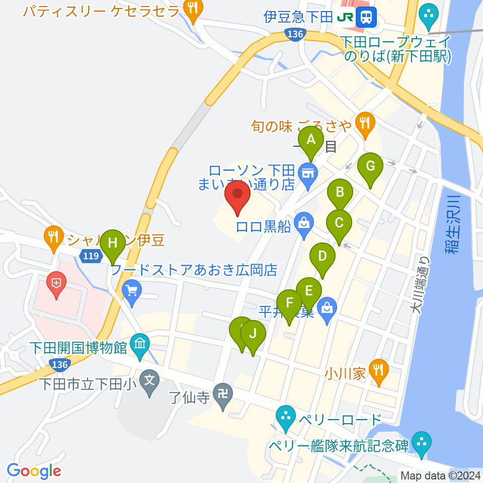 下田市民文化会館周辺のカフェ一覧地図