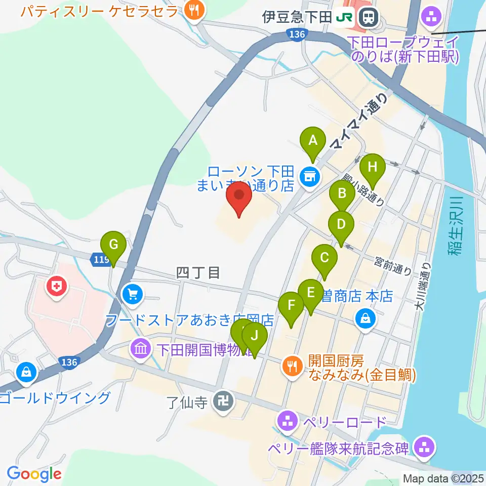 下田市民文化会館周辺のカフェ一覧地図