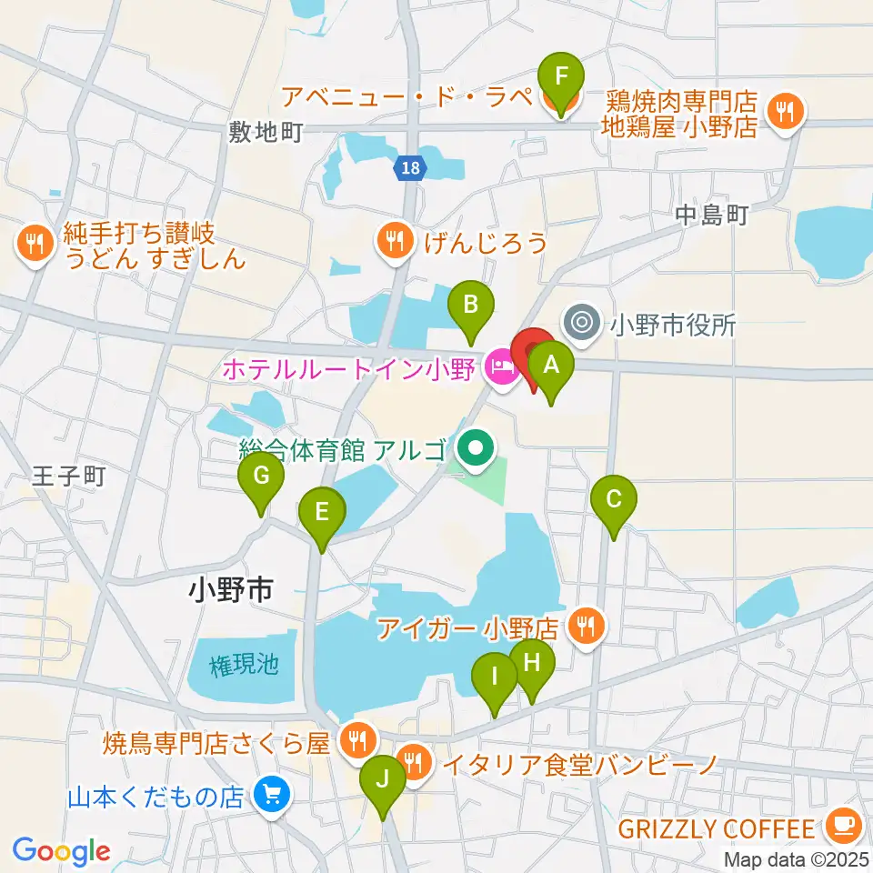 小野市うるおい交流館エクラ周辺のカフェ一覧地図