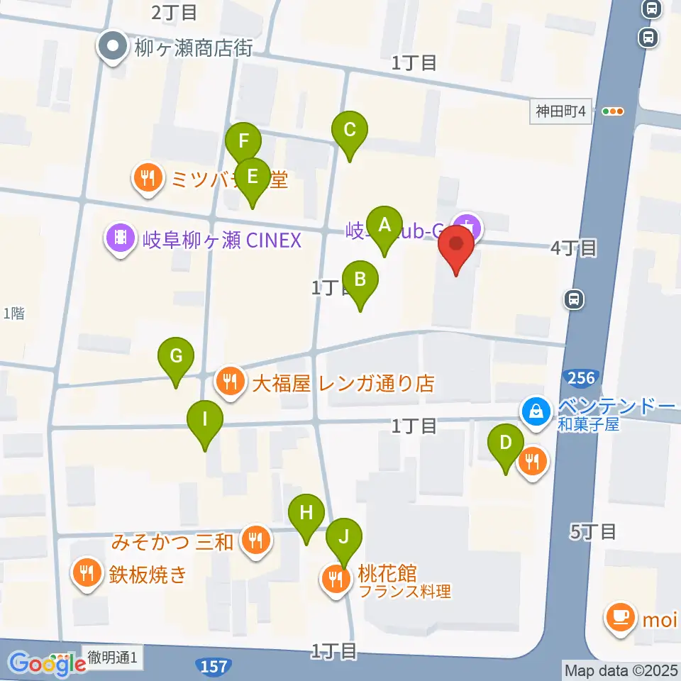 岐阜club-G周辺のカフェ一覧地図