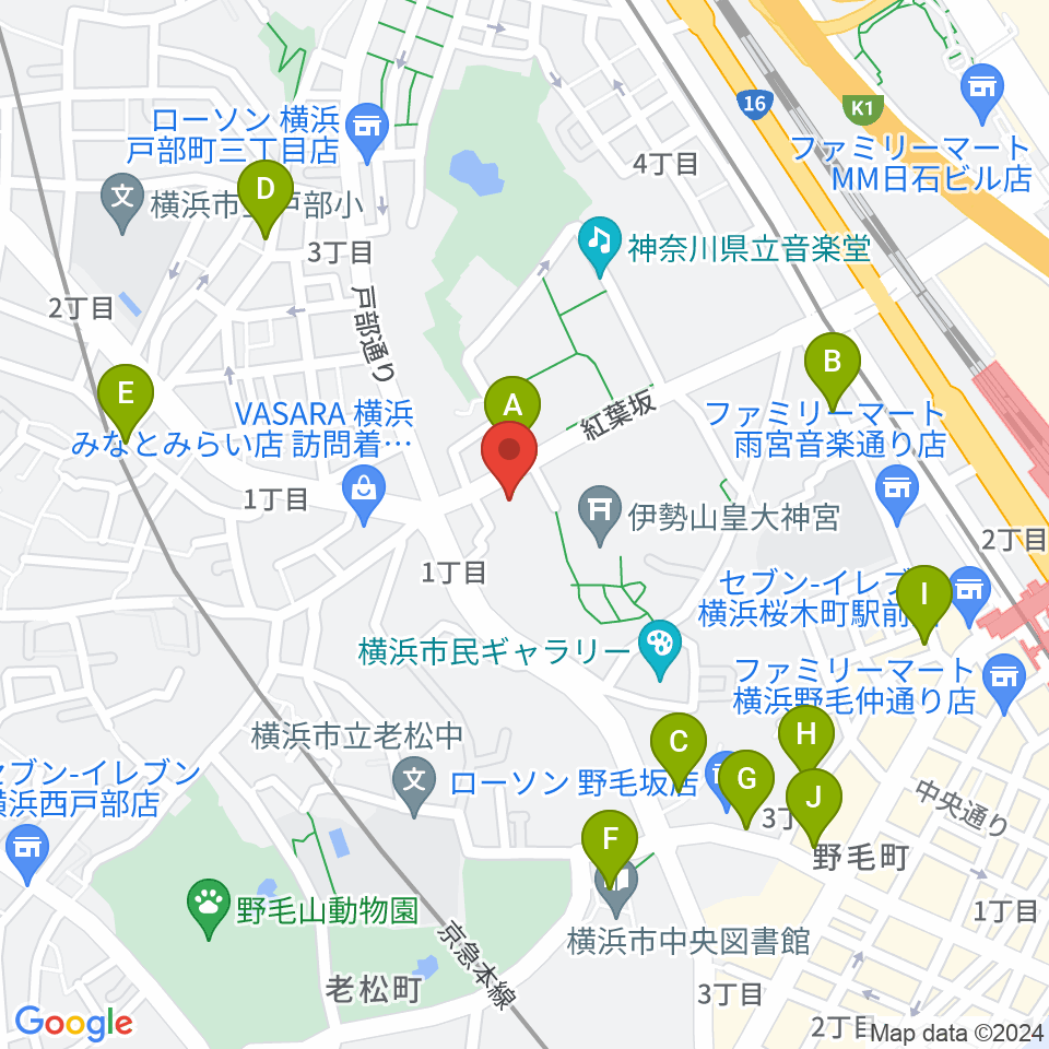 横浜市教育会館周辺のカフェ一覧地図