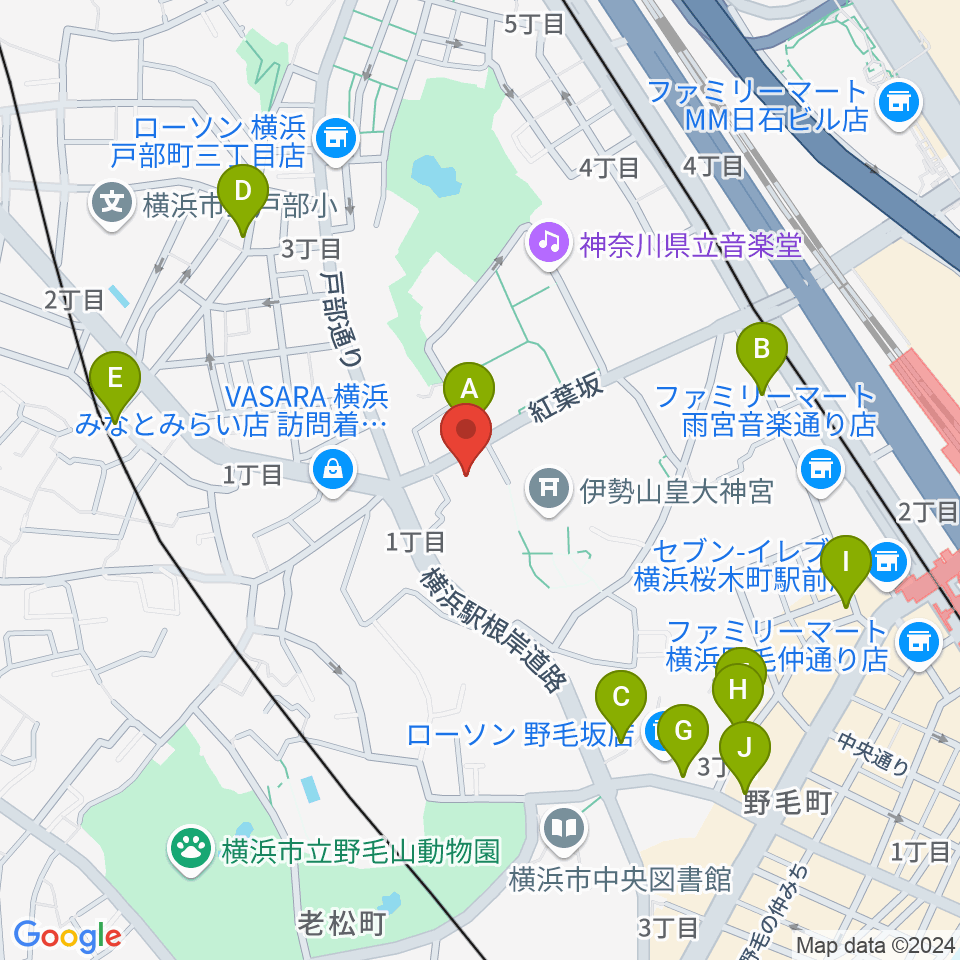 横浜市教育会館周辺のカフェ一覧地図