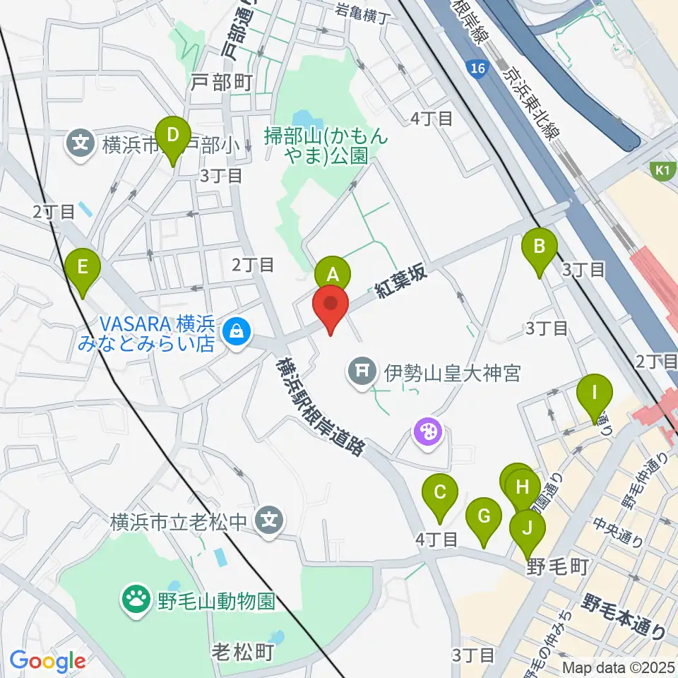 横浜市教育会館周辺のカフェ一覧地図