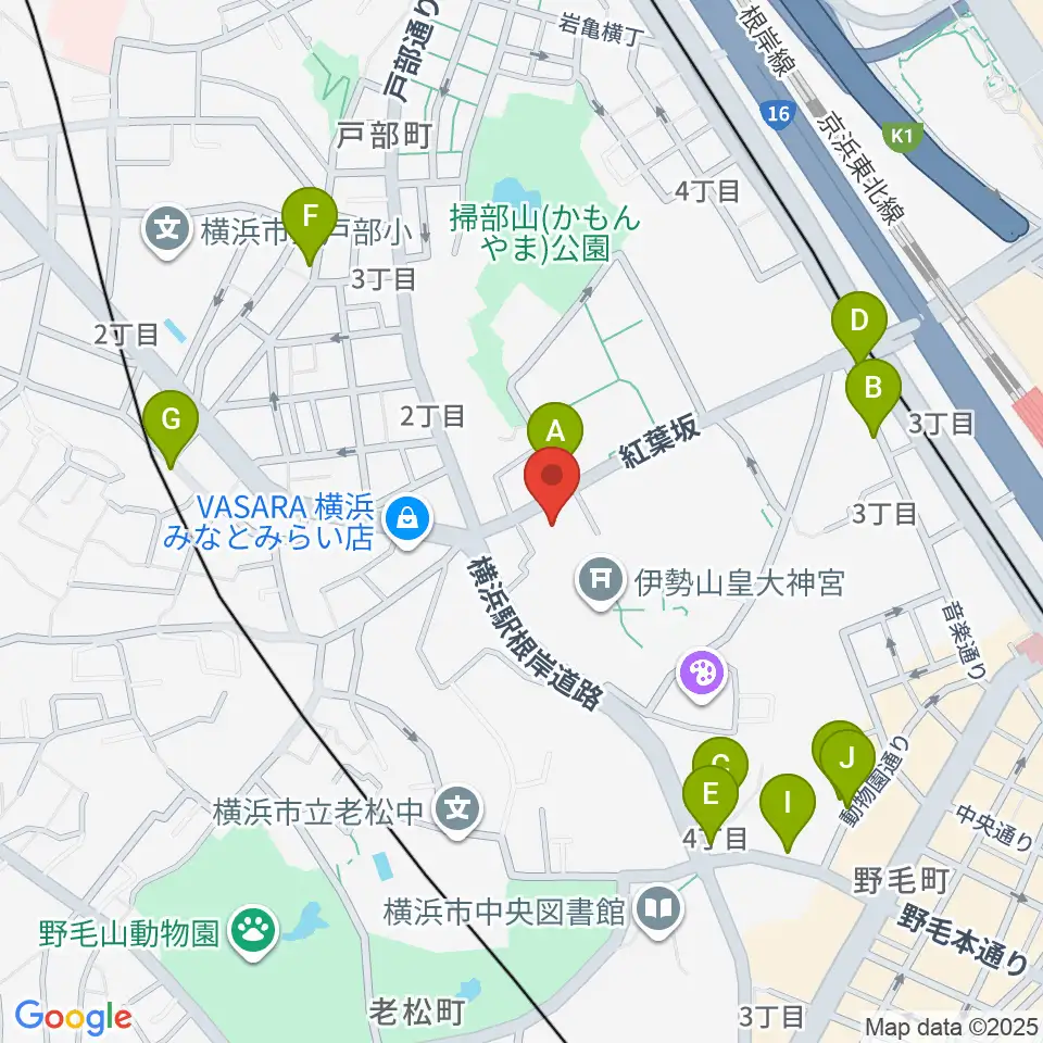 横浜市教育会館周辺のカフェ一覧地図