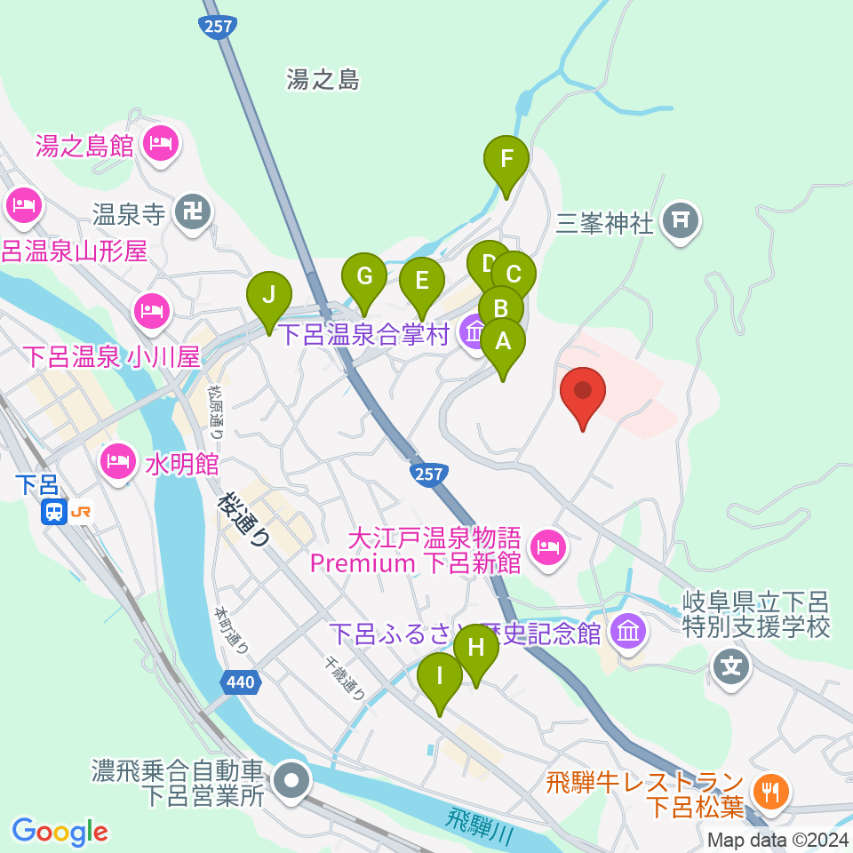 下呂交流会館アクティブ周辺のカフェ一覧地図