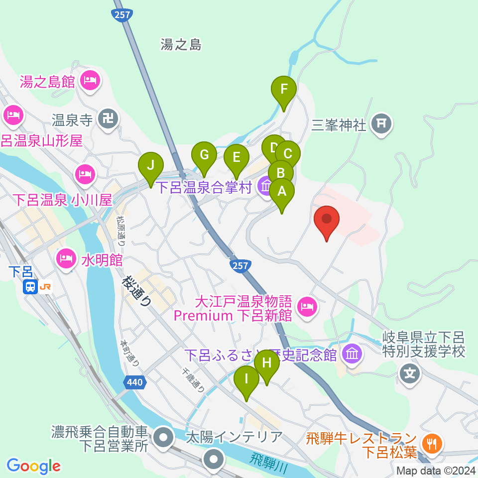 下呂交流会館アクティブ周辺のカフェ一覧地図