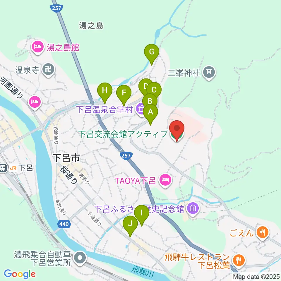 下呂交流会館アクティブ周辺のカフェ一覧地図