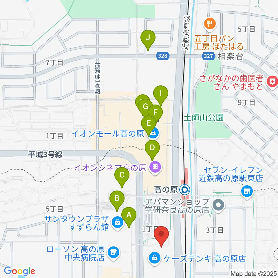 奈良市北部会館 市民文化ホール周辺のカフェ一覧地図