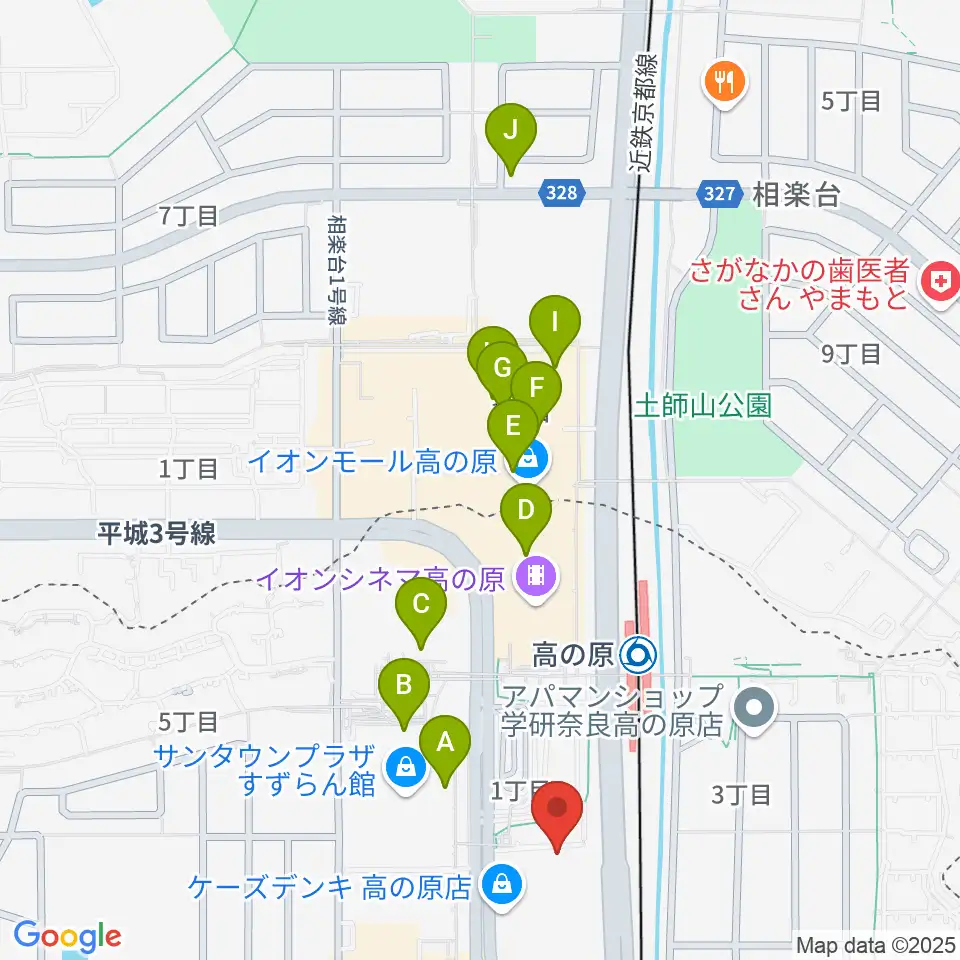 奈良市北部会館 市民文化ホール周辺のカフェ一覧地図