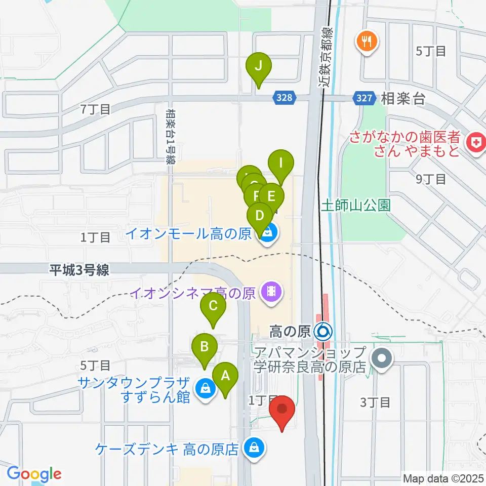 奈良市北部会館 市民文化ホール周辺のカフェ一覧地図