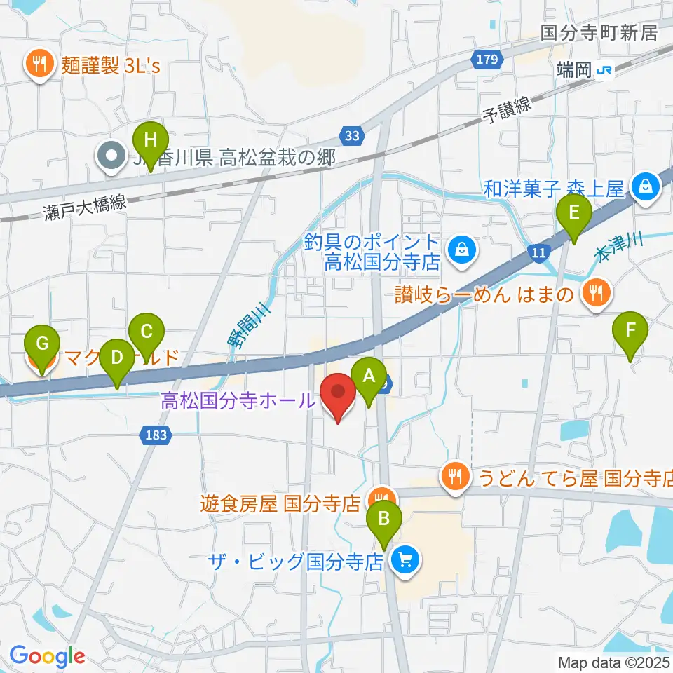 高松国分寺ホール周辺のカフェ一覧地図