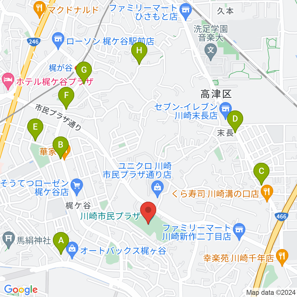 川崎市民プラザ周辺のカフェ一覧地図