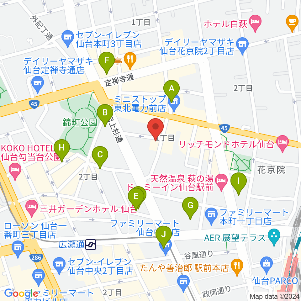 仙台スペースゼロ周辺のカフェ一覧地図