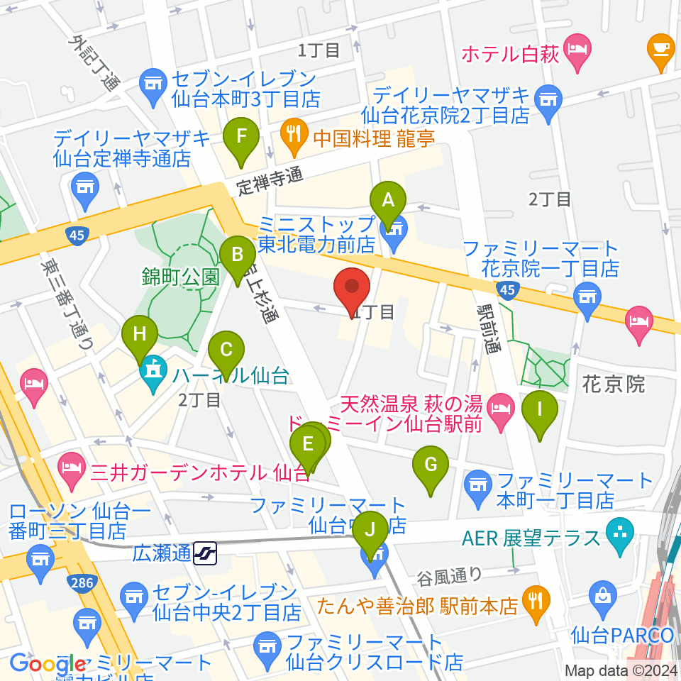 仙台スペースゼロ周辺のカフェ一覧地図