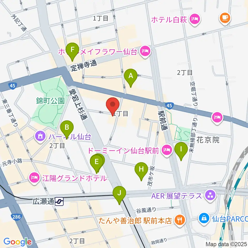 仙台スペースゼロ周辺のカフェ一覧地図