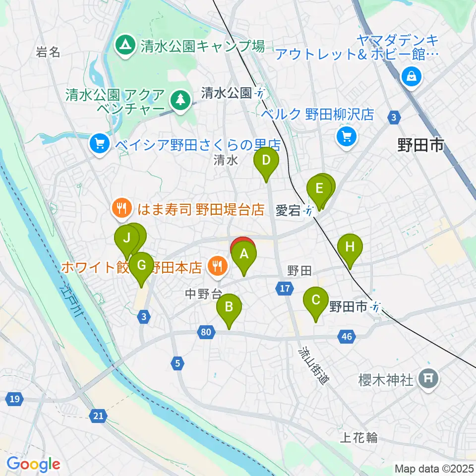 欅のホール周辺のカフェ一覧地図