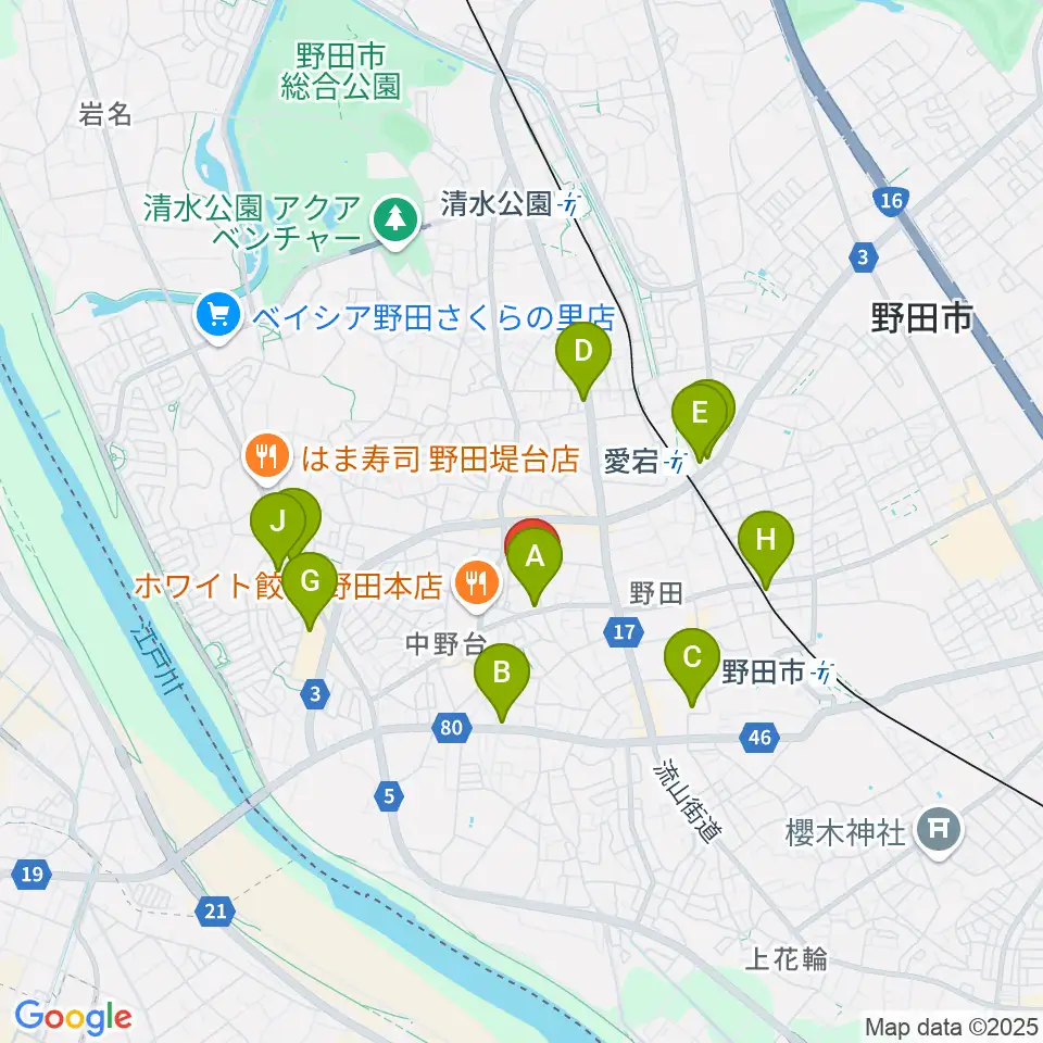 欅のホール周辺のカフェ一覧地図
