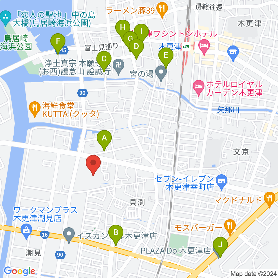 木更津市民会館周辺のカフェ一覧地図