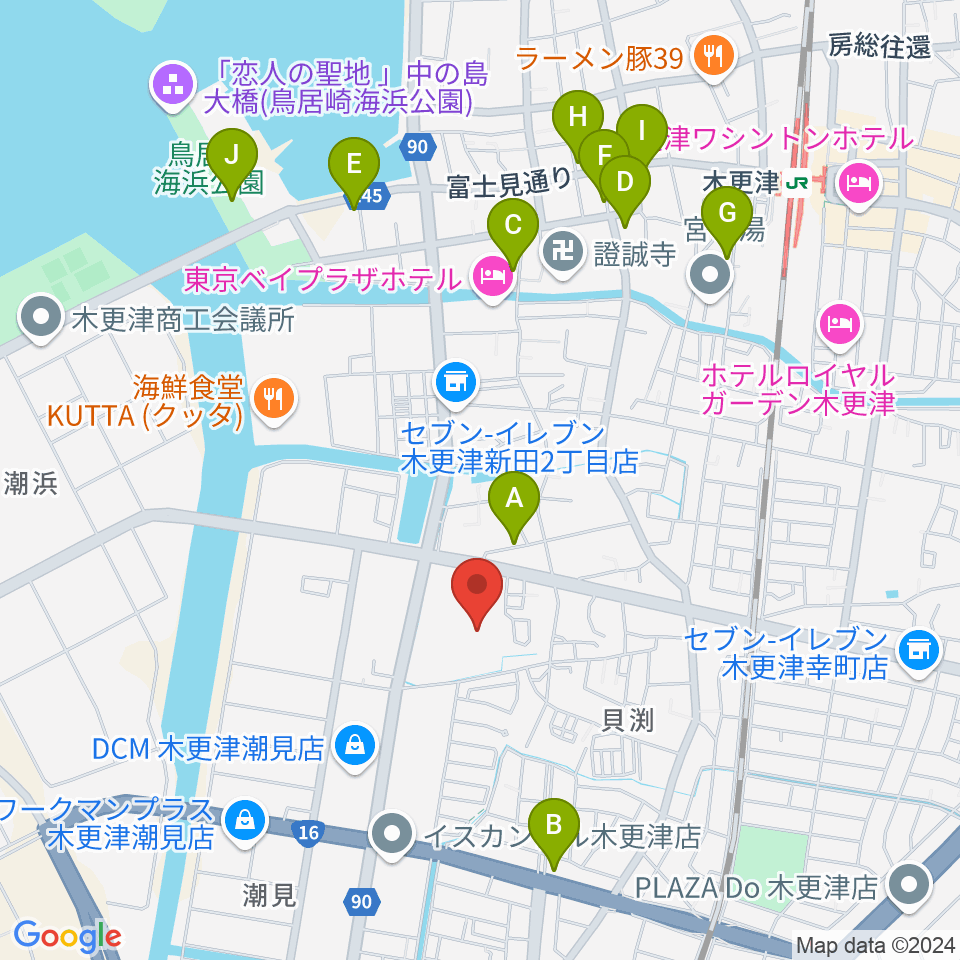 木更津市民会館周辺のカフェ一覧地図