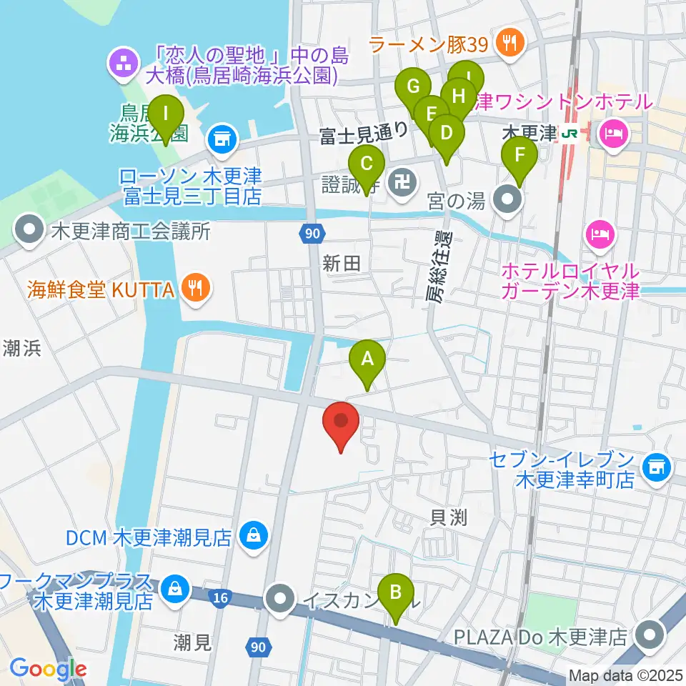 木更津市民会館周辺のカフェ一覧地図