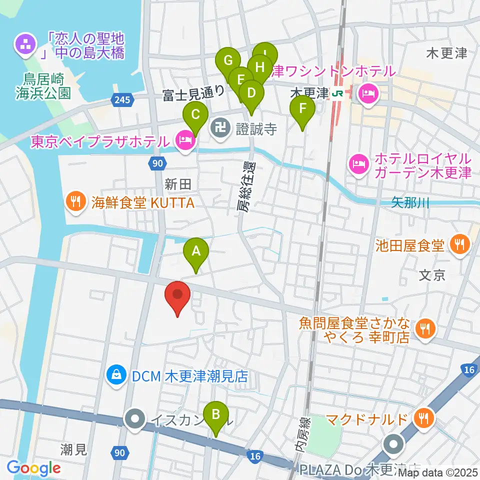 木更津市民会館周辺のカフェ一覧地図